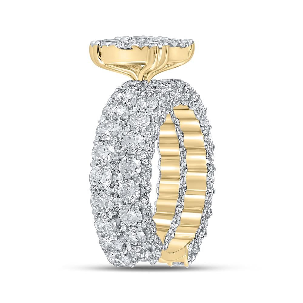 10kt Yellow Gold Round Diamond Halo Bridal Wedding Ring Band Set 5-7/8 Cttw