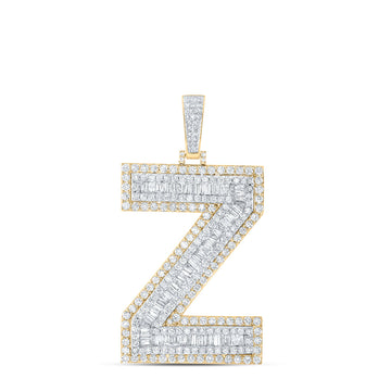 10kt Yellow Gold Mens Baguette Diamond Z Initial Letter Charm Pendant 5-1/2 Cttw