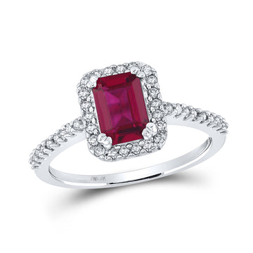 10kt White Gold Womens Emerald Synthetic Ruby Solitaire Ring 1-3/4 Cttw