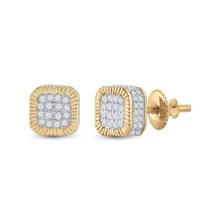 10kt Yellow Gold Mens Round Diamond Cluster Fluted Square Stud Earrings 1/2 Cttw
