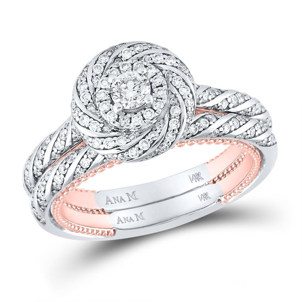 14kt Two-tone Gold Round Diamond Bridal Wedding Ring Band Set 1 Cttw