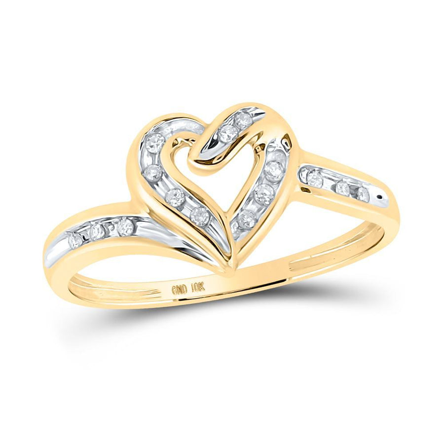10kt Two-tone Gold Womens Round Diamond Heart Frame Ring 1/12 Cttw