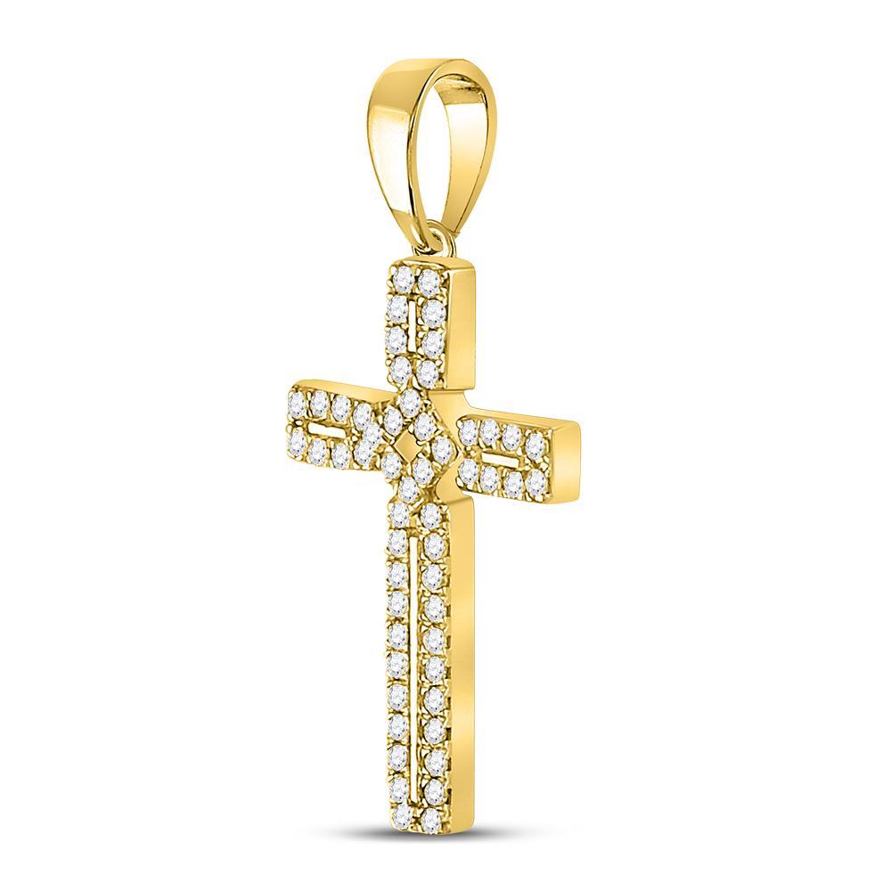 10kt Yellow Gold Womens Round Diamond Roman Cross Pendant 1/3 Cttw