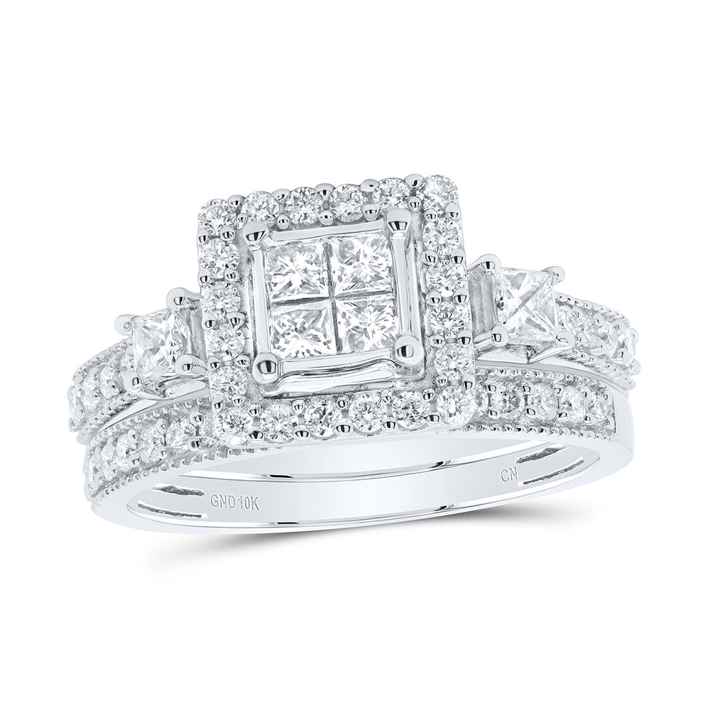 10kt White Gold Princess Diamond Bridal Wedding Ring Band Set 1 Cttw
