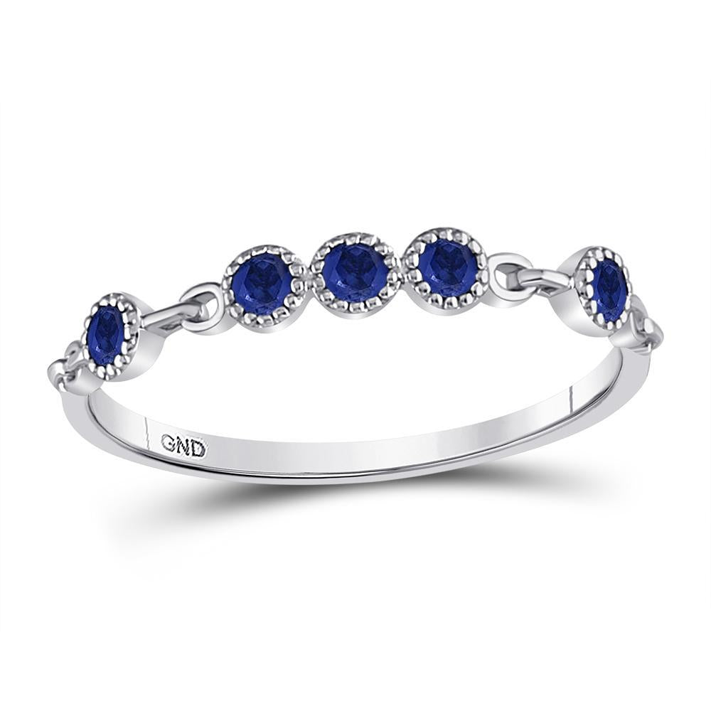 10kt White Gold Womens Round Blue Sapphire Dot Stackable Band Ring 1/5 Cttw