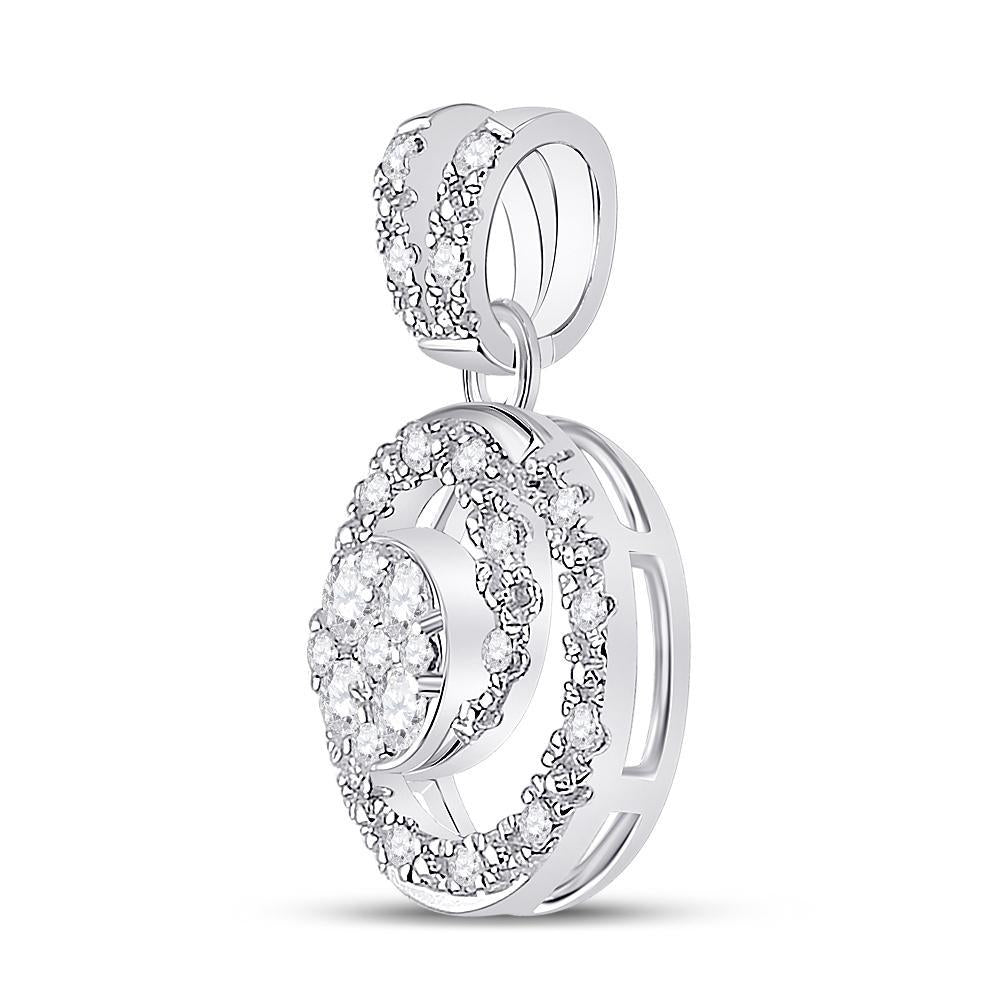 14kt White Gold Womens Round Diamond Circle Swirl Cluster Pendant 1/5 Cttw