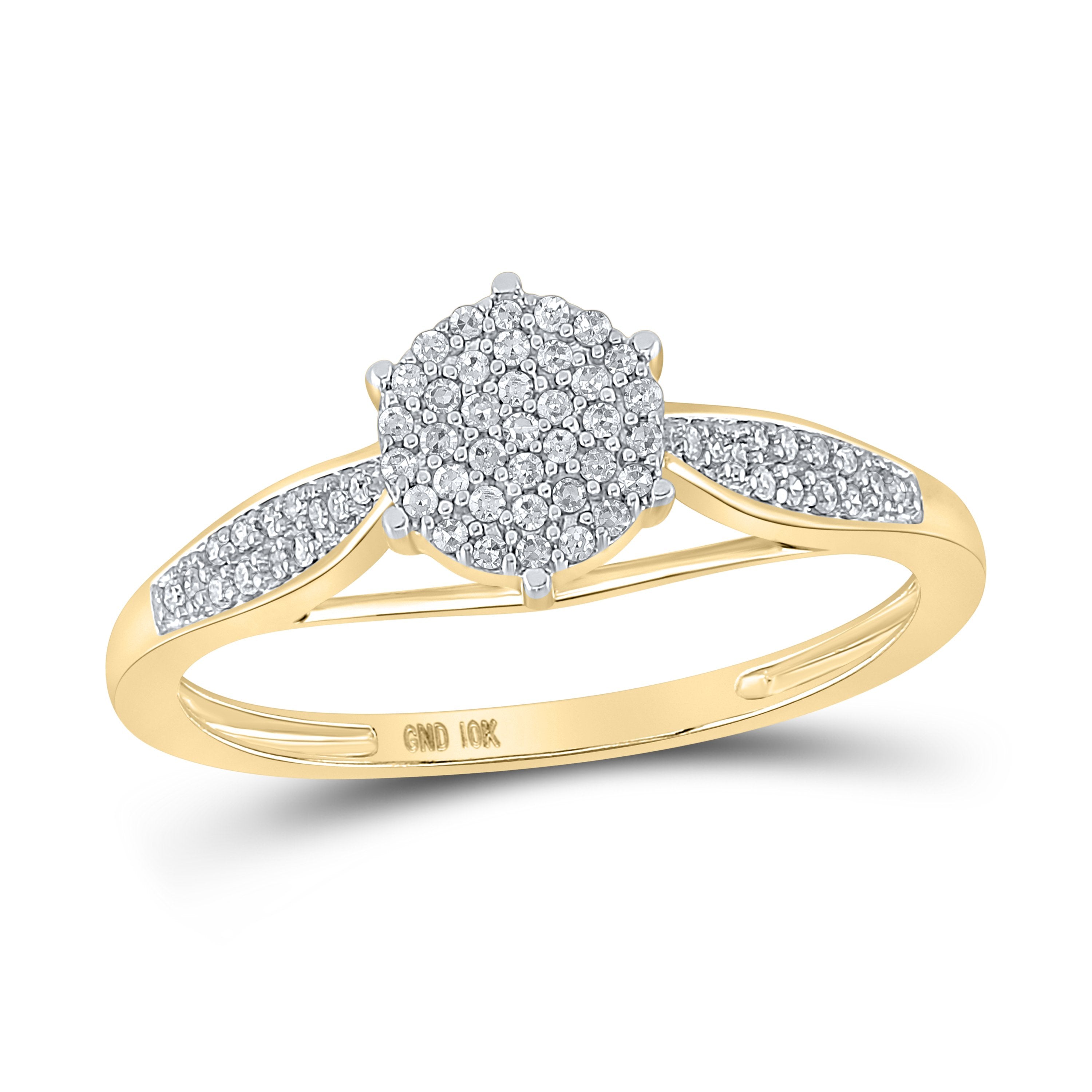 10kt Yellow Gold Womens Round Diamond Cluster Ring 1/5 Cttw