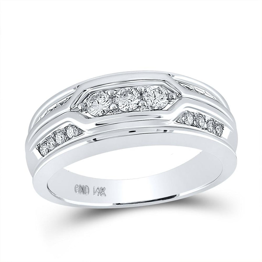 14kt White Gold Mens Round Diamond 3-stone Wedding Band Ring 1/2 Cttw