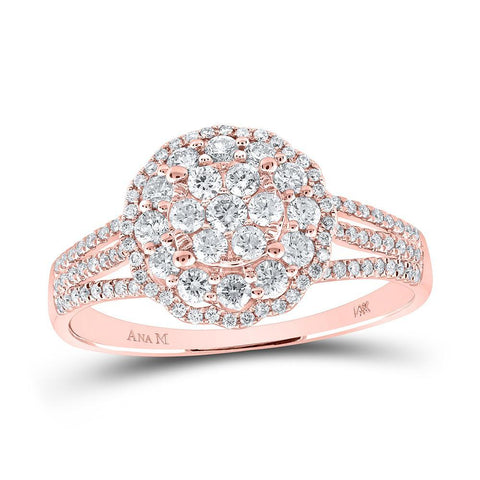 14kt Rose Gold Womens Round Diamond Halo Flower Cluster Ring 7/8 Cttw