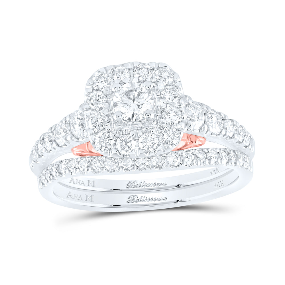 14kt Two-tone Gold Round Diamond Bridal Wedding Ring Band Set 1 Cttw