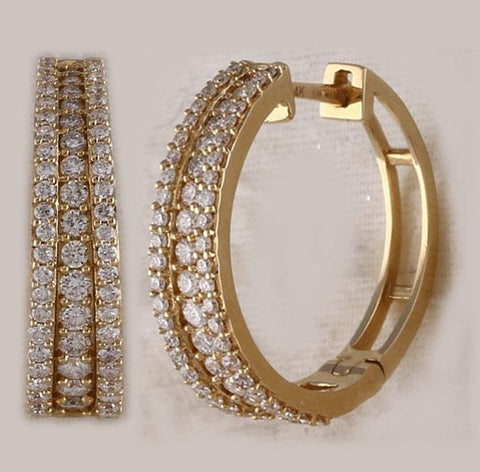 14kt Yellow Gold Womens Round Diamond Fashion Tapered Hoop Earrings 1 Cttw
