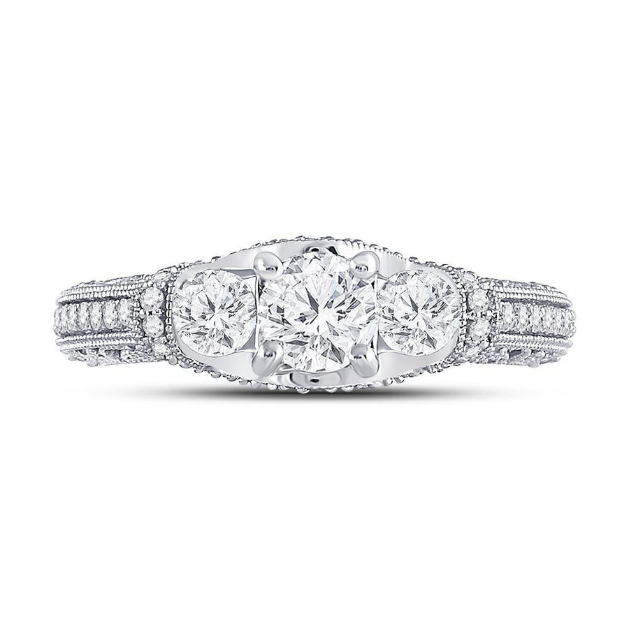 14kt White Gold Round Diamond 3-stone Bridal Wedding Engagement Ring 1-1/2 Cttw