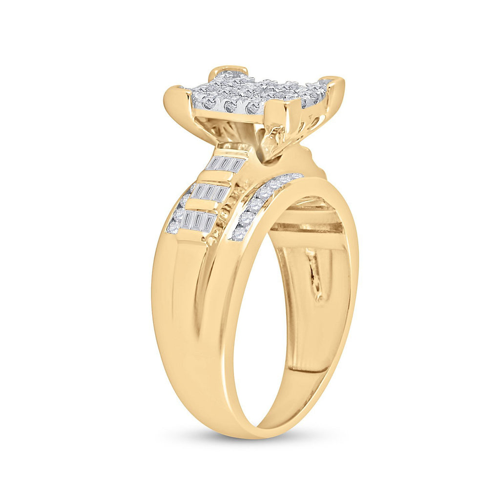 10kt Yellow Gold Round Diamond Cluster Bridal Wedding Engagement Ring 7/8 Cttw