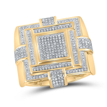 10kt Yellow Gold Mens Round Diamond Square Cluster Ring 3/4 Cttw
