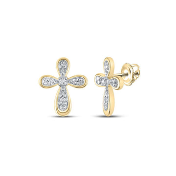 10kt Yellow Gold Womens Round Diamond Cross Earrings 1/8 Cttw