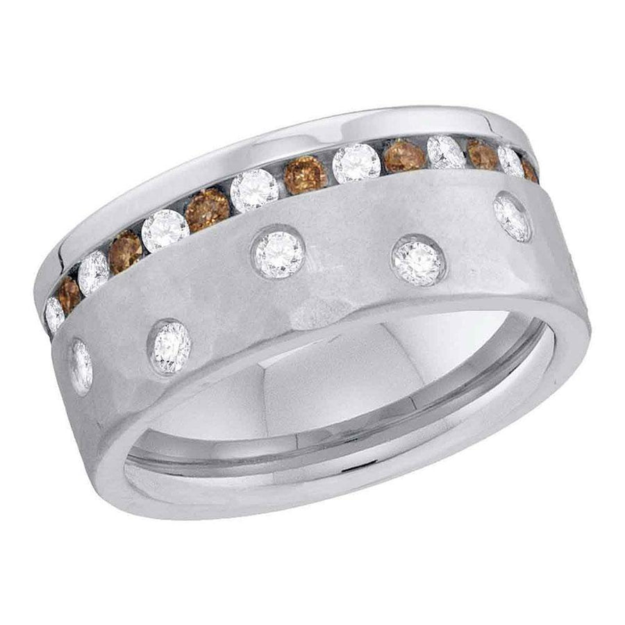 14kt White Gold Womens Round Brown Diamond Band Ring 1-1/8 Cttw