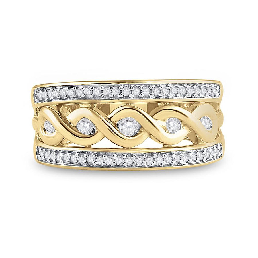10kt Yellow Gold Womens Round Diamond Twist Scroll Band Ring 1/4 Cttw