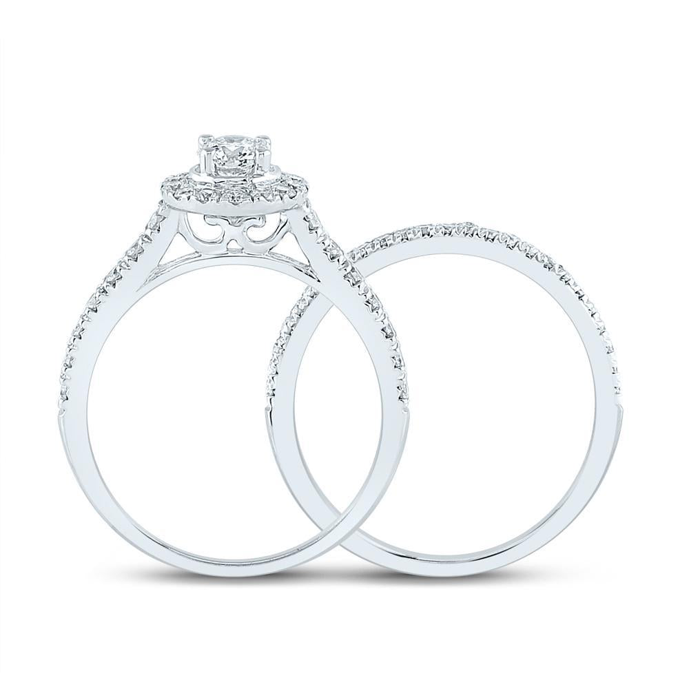 14kt White Gold Round Diamond Bridal Wedding Ring Band Set 1 Cttw