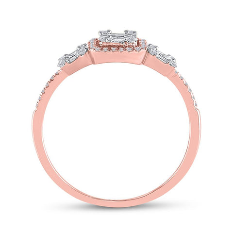 14kt Rose Gold Womens Baguette Diamond Triple Cluster Ring 3/8 Cttw