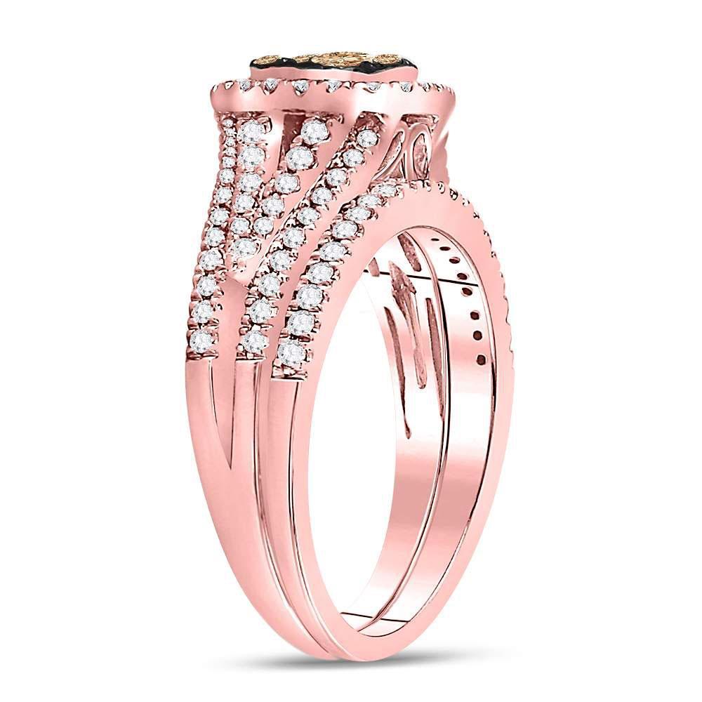14kt Rose Gold Womens Round Brown Diamond Bridal Wedding Ring Band Set 1 Cttw