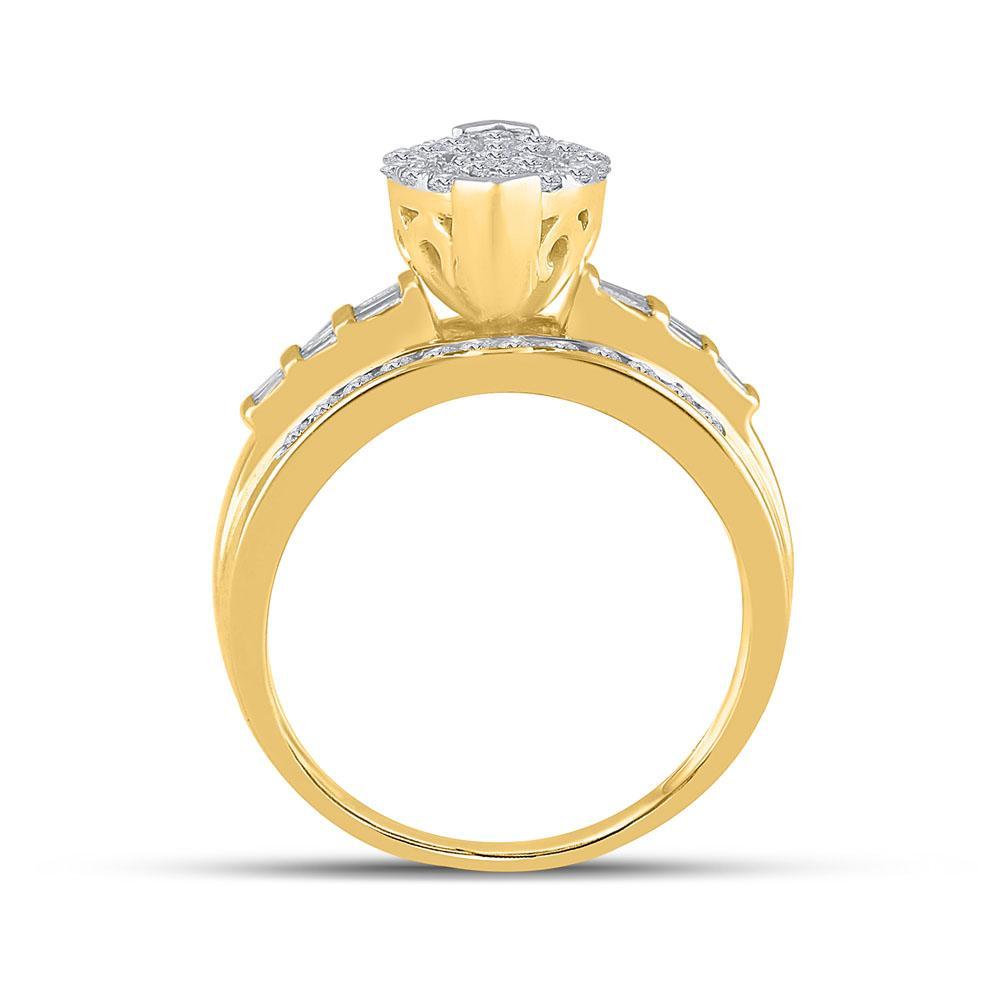 10kt Yellow Gold Round Diamond Cluster Bridal Wedding Engagement Ring 1 Cttw