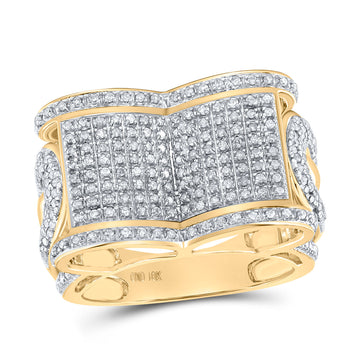 10kt Yellow Gold Mens Round Diamond Rectangle Band Ring 1 Cttw