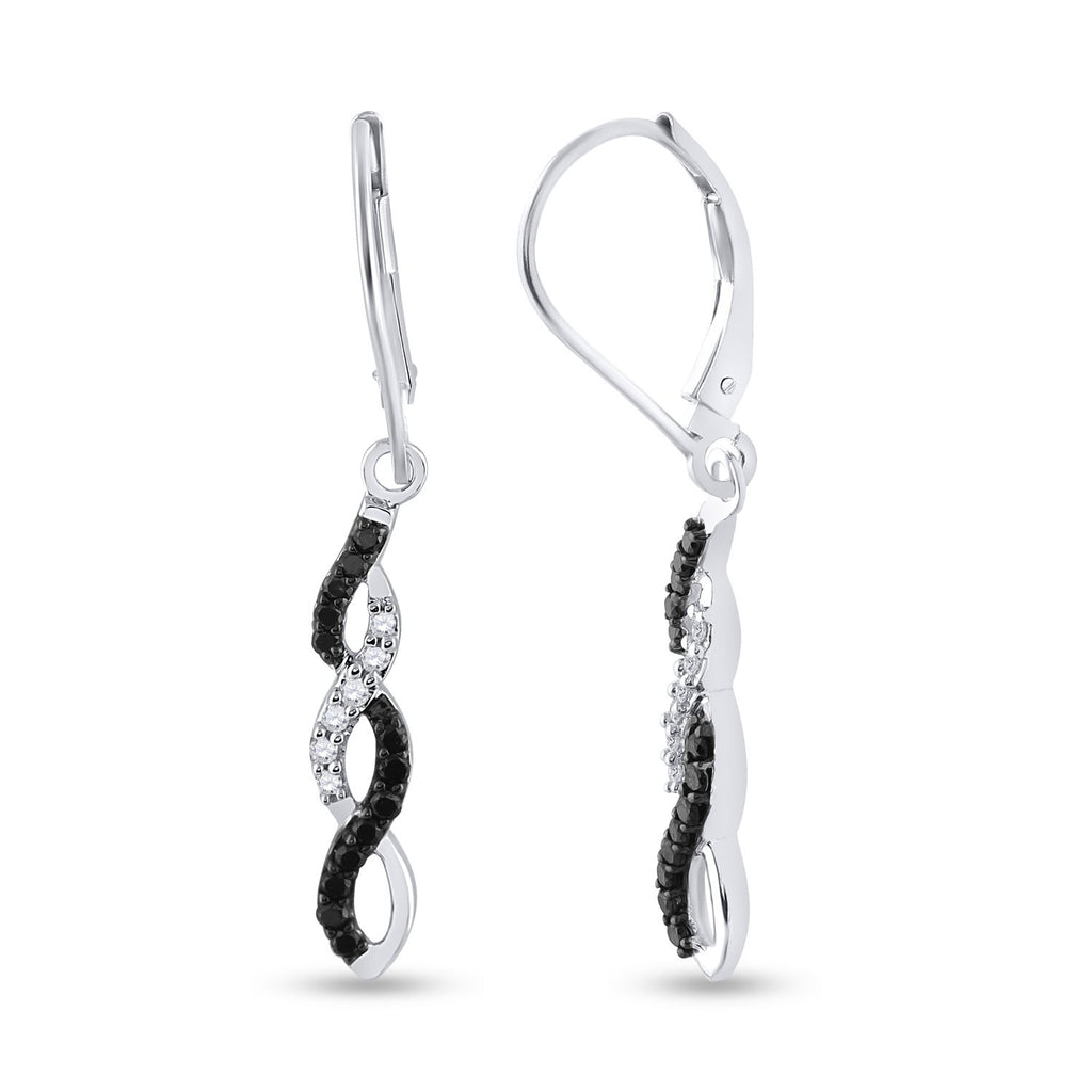 14kt White Gold Womens Round Black Color Enhanced Diamond Twist Dangle Earrings 1/3 Cttw