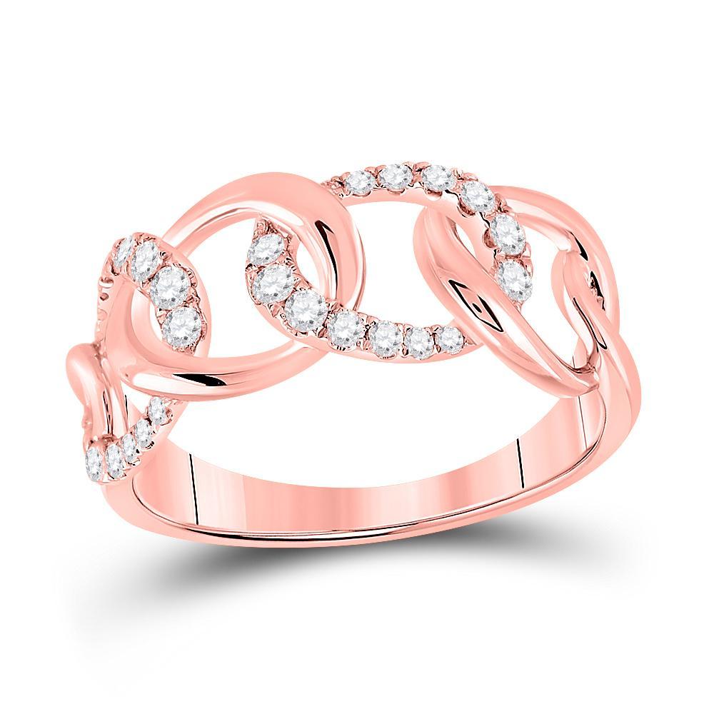 14kt Rose Gold Womens Round Diamond Curb Link Fashion Ring 1/3 Cttw