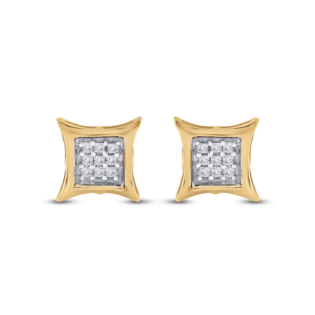 10kt Yellow Gold Womens Round Diamond Kite Square Earrings 1/8 Cttw