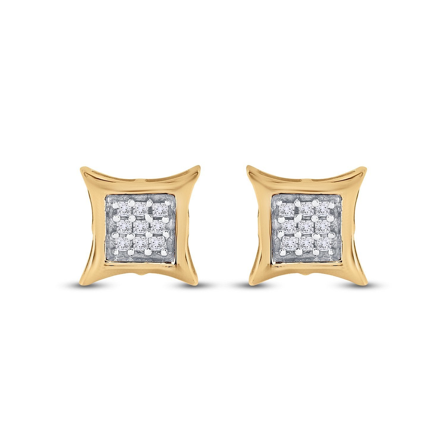 10kt Yellow Gold Womens Round Diamond Kite Square Earrings 1/8 Cttw