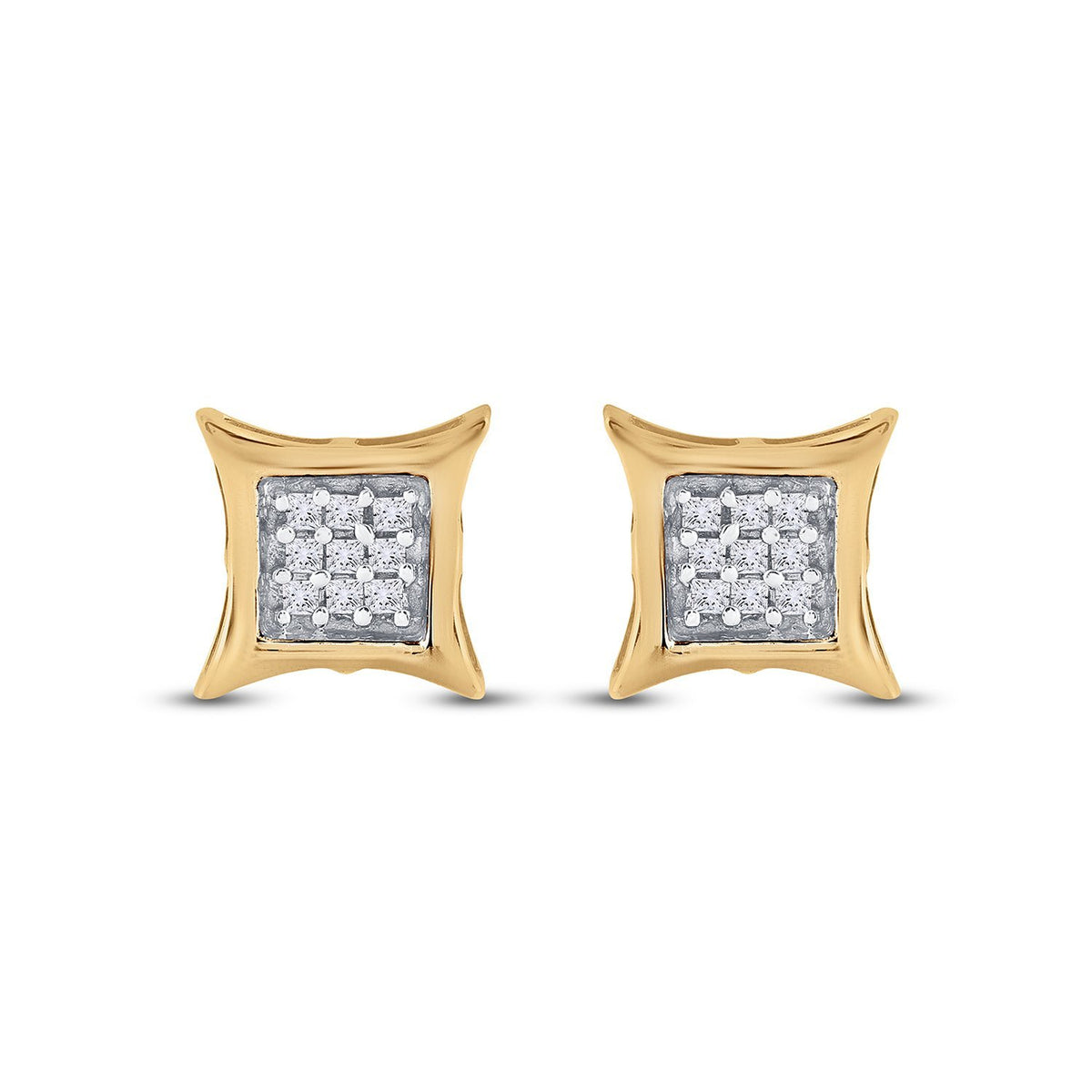 10kt Yellow Gold Womens Round Diamond Kite Square Earrings 1/8 Cttw