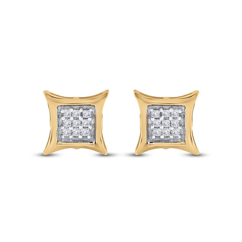 10kt Yellow Gold Womens Round Diamond Kite Square Earrings 1/8 Cttw