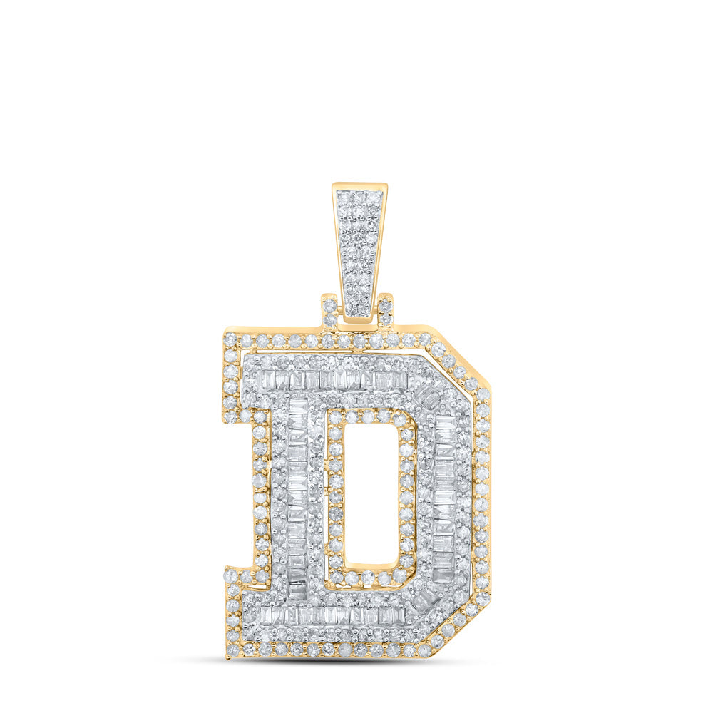 10kt Yellow Gold Mens Round Diamond D Initial Letter Charm Pendant 7/8Cttw