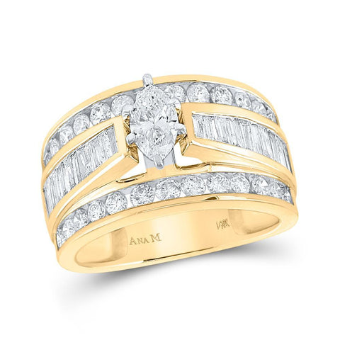 14kt Yellow Gold Marquise Diamond Solitaire Bridal Wedding Engagement Ring 2 Cttw