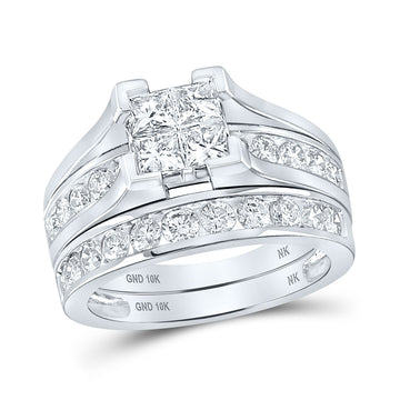 10kt White Gold Princess Diamond Bridal Wedding Ring Band Set 2 Cttw