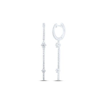 10kt White Gold Womens Round Diamond Hoop Stick Dangle Earrings 1/2 Cttw