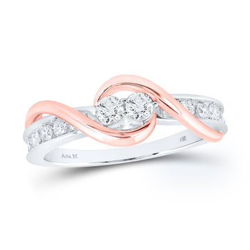 14kt Two-tone Gold Round Diamond 2-stone Bridal Wedding Engagement Ring 1/2 Cttw