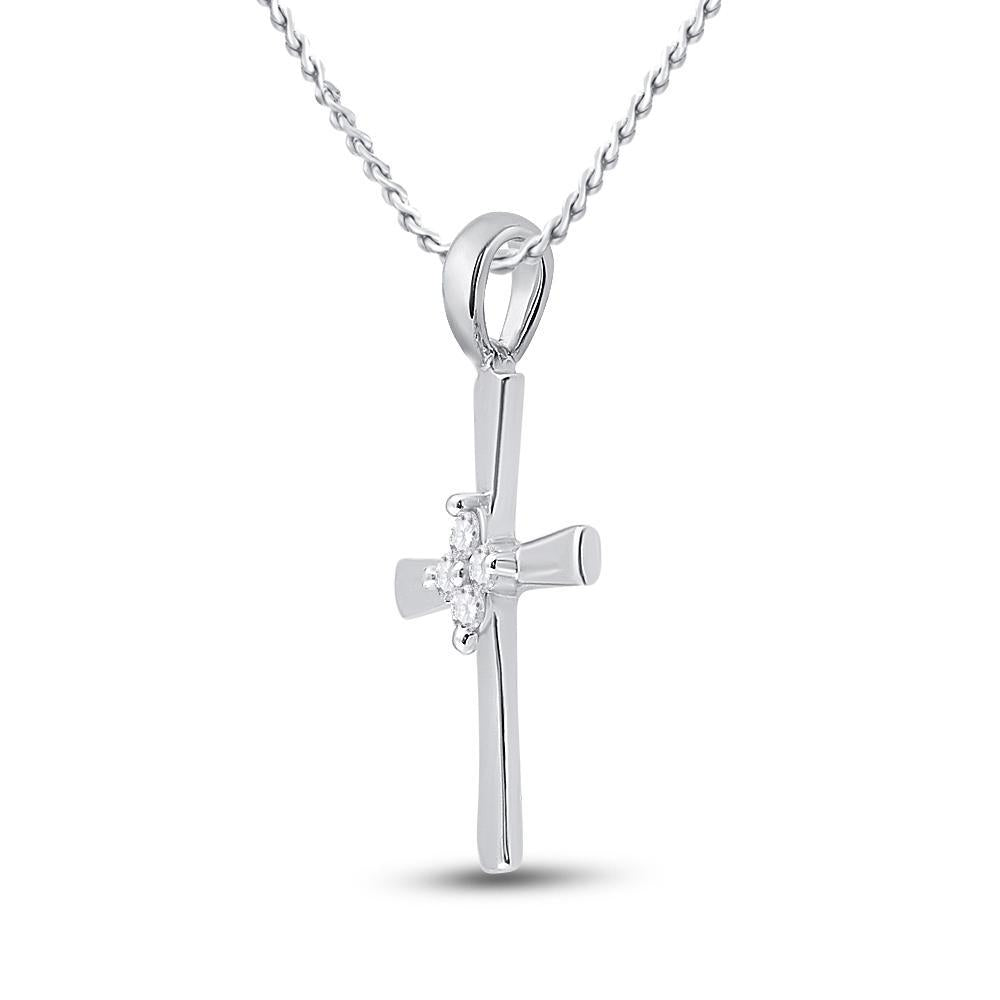 10kt White Gold Womens Round Diamond Cross Pendant 1/20 Cttw