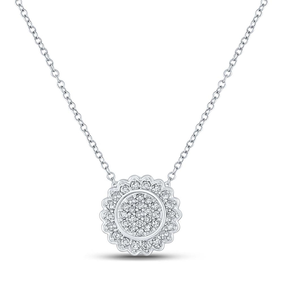 10kt White Gold Womens Round Diamond 18-inch Cluster Necklace 1/5 Cttw