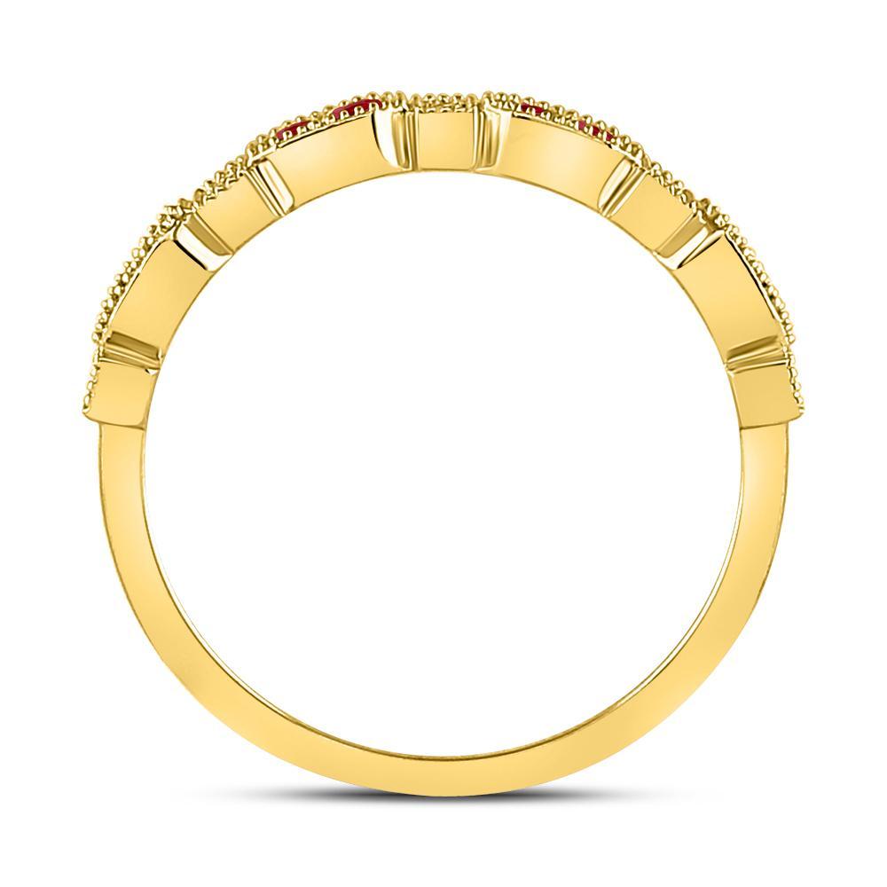 10kt Yellow Gold Womens Round Ruby Diamond Stackable Band Ring 1/4 Cttw