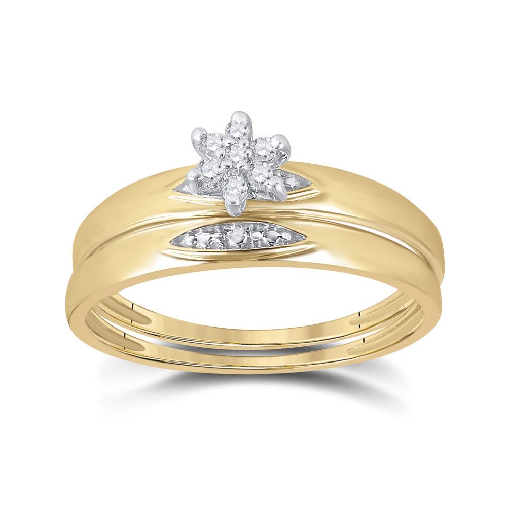 10kt Yellow Gold His Hers Round Diamond Cluster Matching Wedding Set 1/12 Cttw