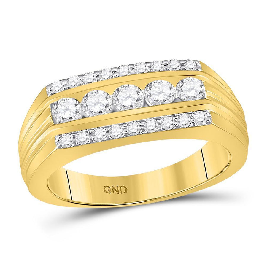 14kt Yellow Gold Mens Round Diamond Wedding Machine-Set Band Ring 1 Cttw