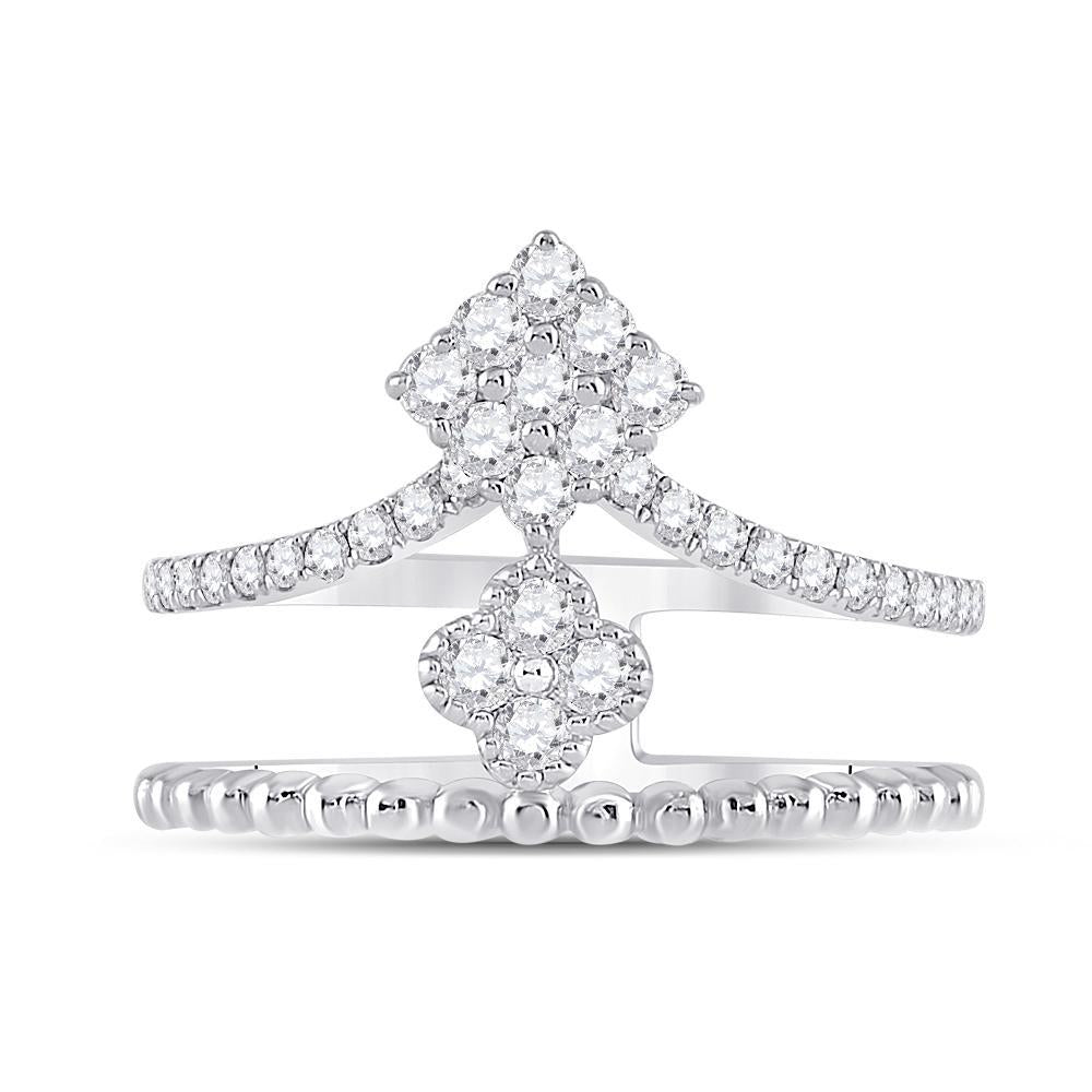 10kt White Gold Womens Round Diamond Offset Square Fashion Ring 1/2 Cttw