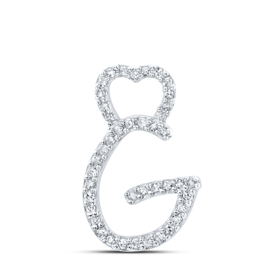 10kt White Gold Womens Round Diamond G Heart Letter Pendant 1/8 Cttw