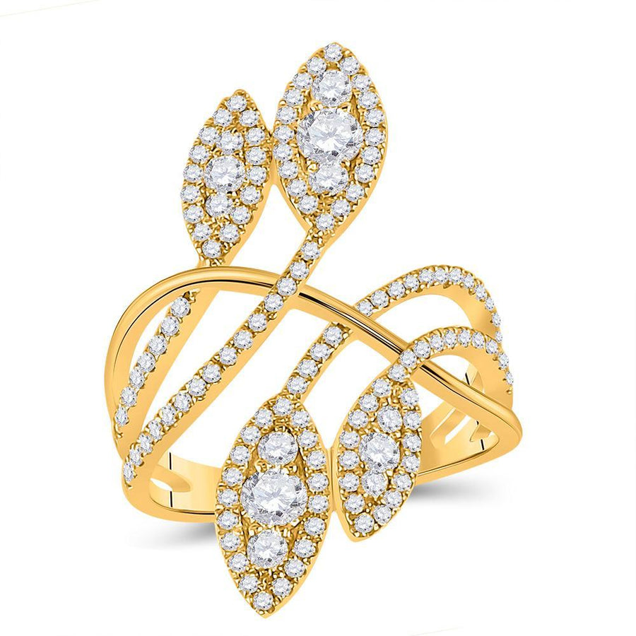 14kt Yellow Gold Womens Round Diamond Statement Fashion Ring 1-1/5 Cttw