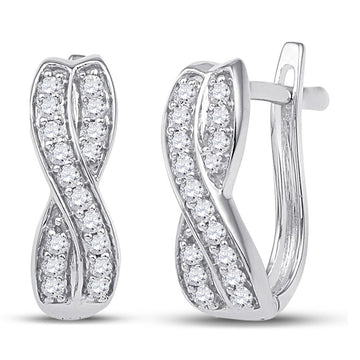 10kt White Gold Womens Round Diamond Double Row Crossover Hoop Earrings 1/5 Cttw