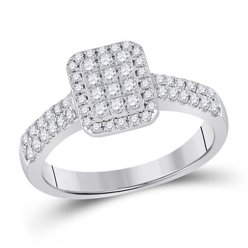 14kt White Gold Womens Round Diamond Rectangle Cluster Ring 1/2 Cttw