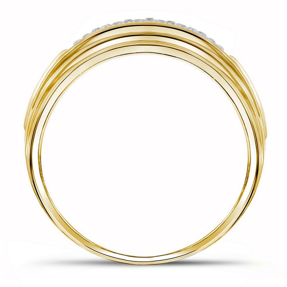 10kt Yellow Two-tone Gold Mens Round Diamond Double Row Wedding Band 1/10 Cttw