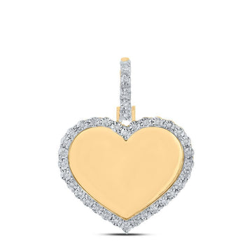 10kt Yellow Gold Mens Round Diamond Memory Heart Charm Pendant 1/10 Cttw