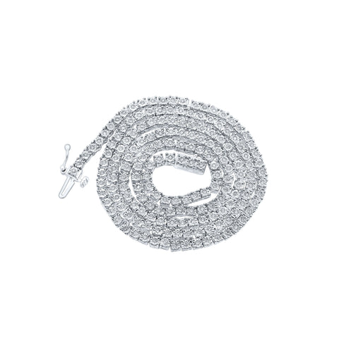 Sterling Silver Mens Round Diamond Single Row 24-inch Link Chain Necklace 1-1/2 Cttw